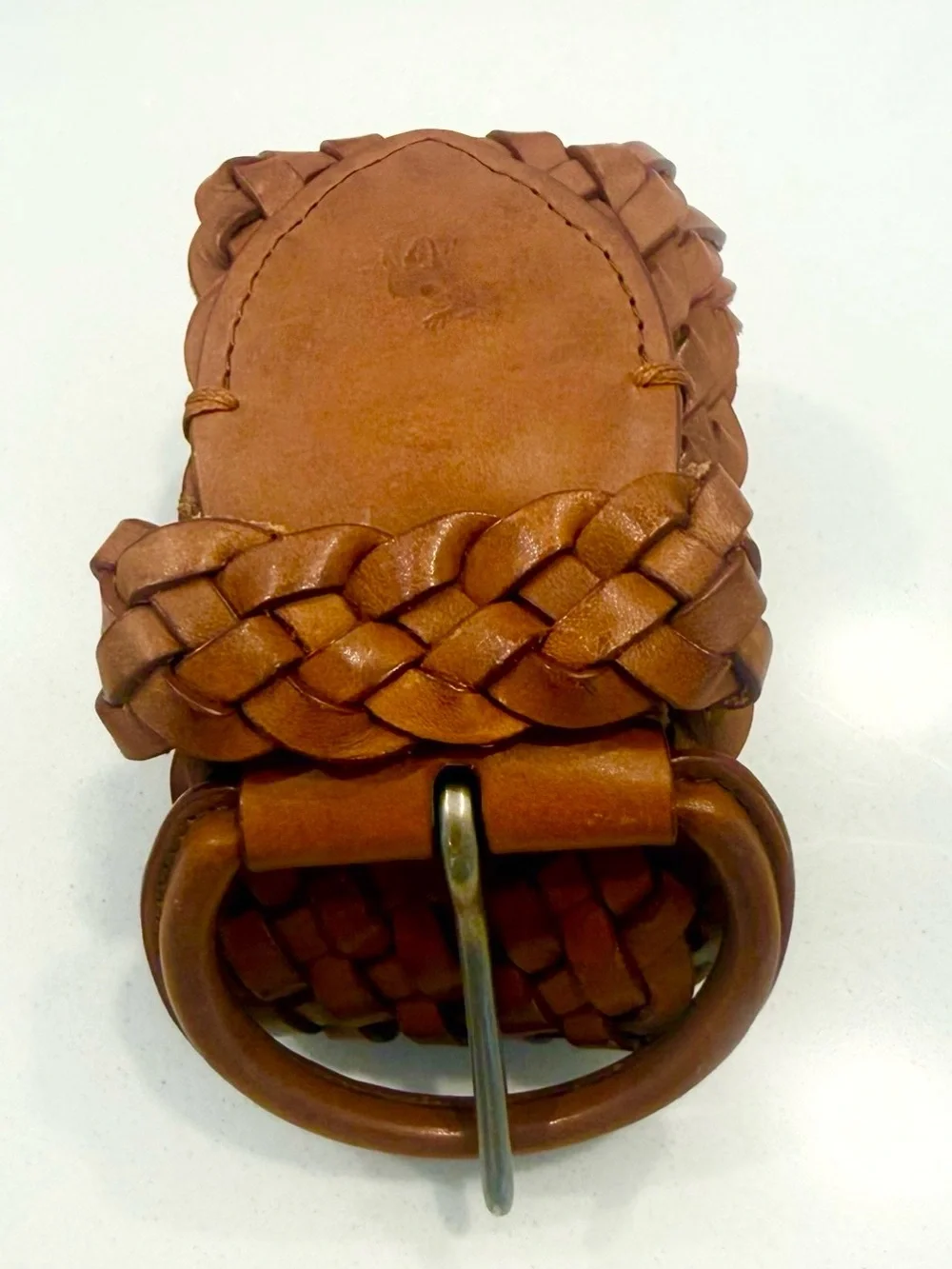 ABERCROMBIE & FITCH Vintage Wide Woven Leather Belt in Summer Cognac Size M/L